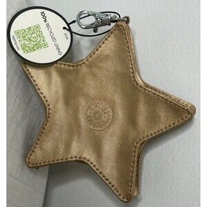 NWT Kipling Purse Charm Accessory Zip Pouch Nylon Star Gold